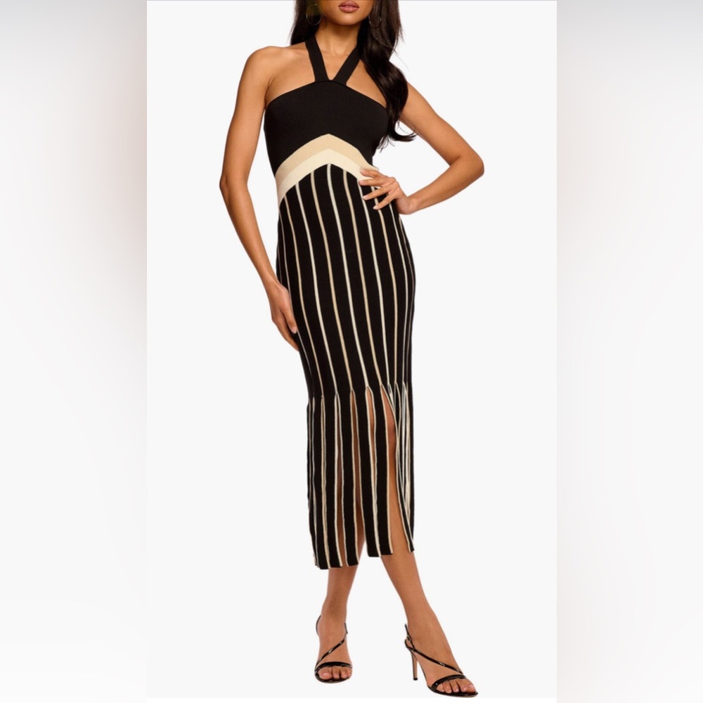 Ramy Brook Campbell Fringe Knit Halter Dress